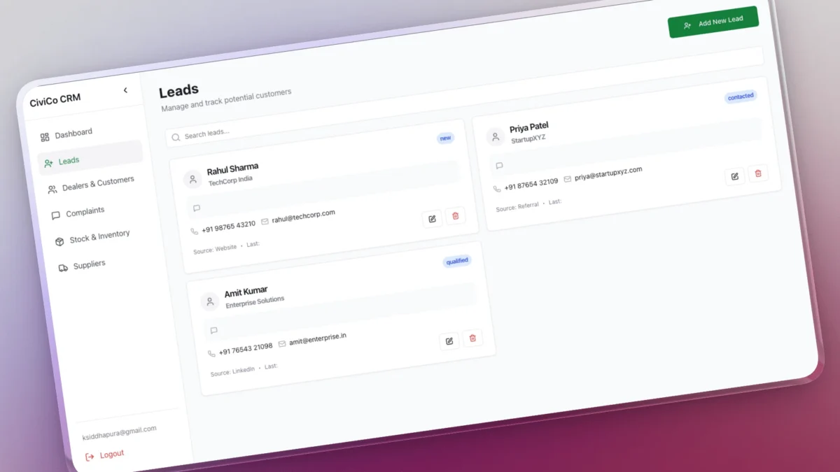 Lovable Construction Supplier CRM Template