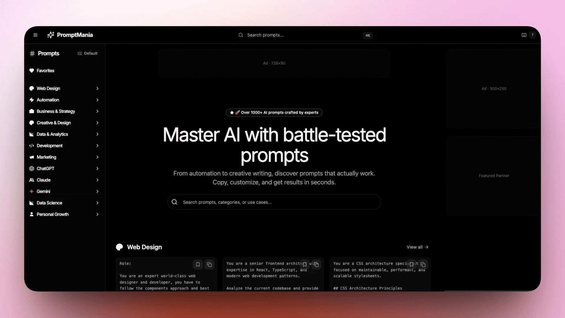 Lovable Template for AI Prompt Directory - Home Page Overview